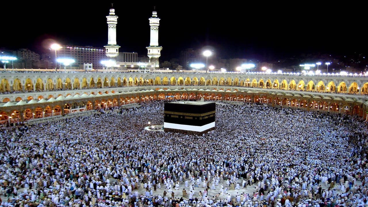 Pilgrims gathered around the Kaaba in the Masjid al-Haram, Makkah